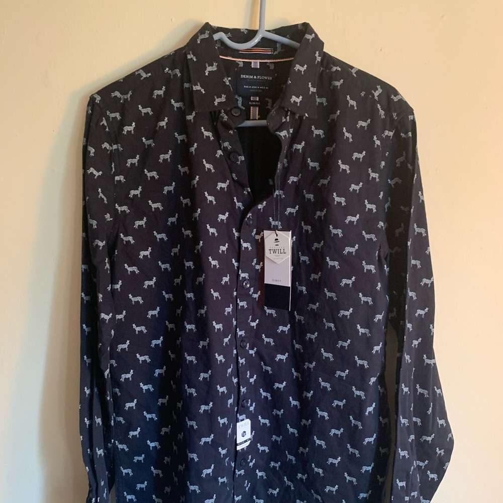 Mens Denim and Flower Zebra Dress Shirt